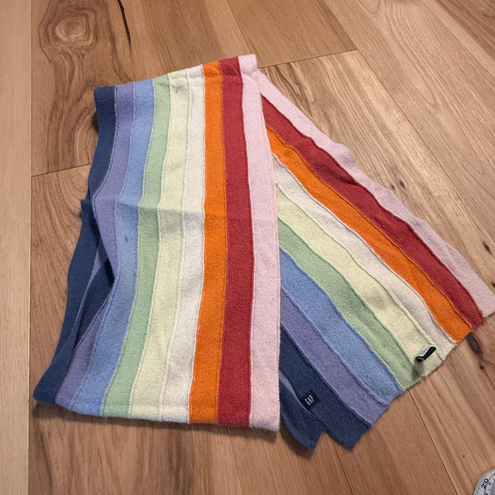 Gap Scarf Multicolor Lambswool Angora Rainbow Striped Knit Preppy Cabincore